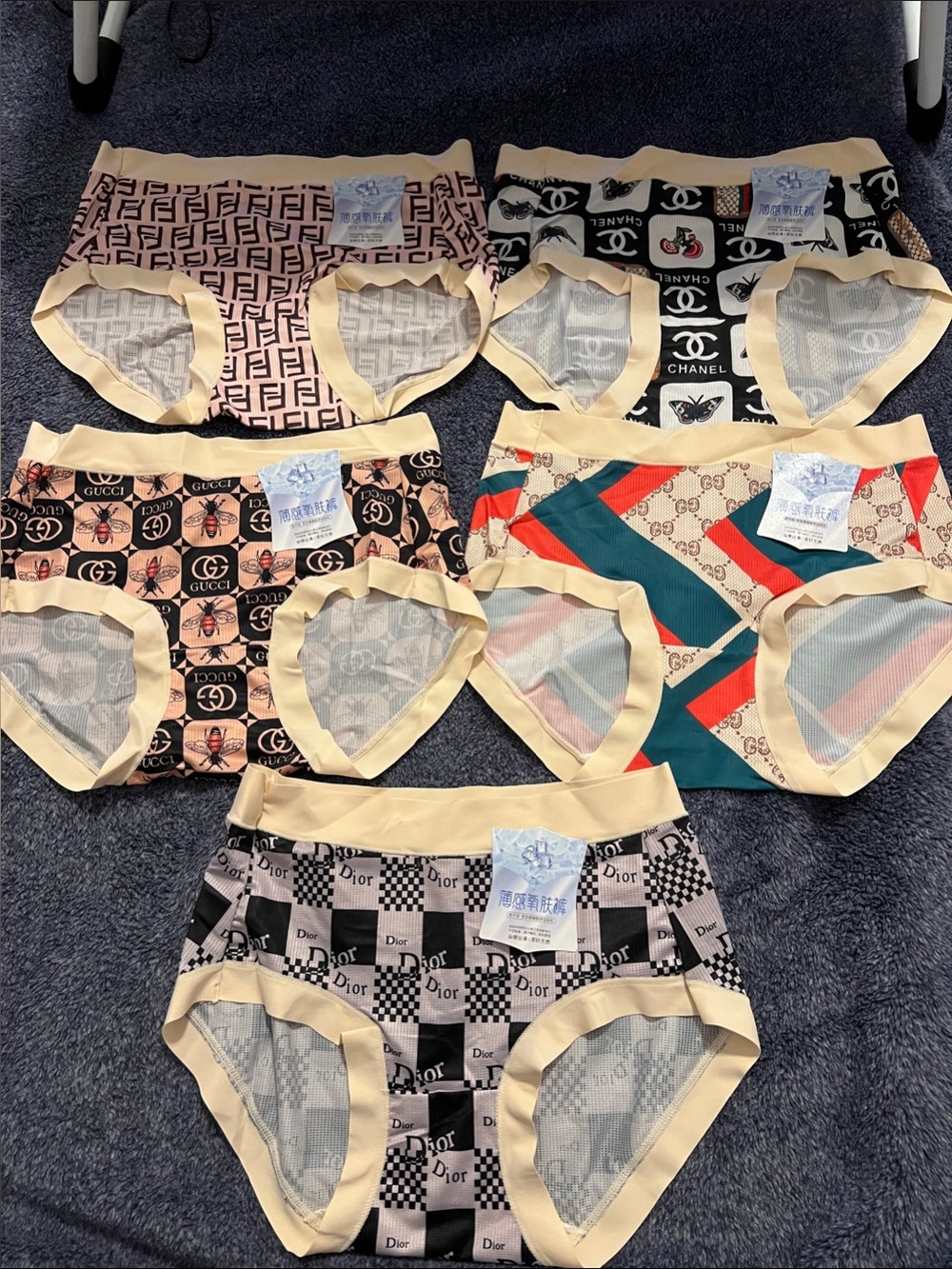 Designer Logo Print Women Briefs - Mixed Colors 5 Packs